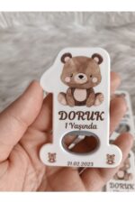 Ayıcıklı 1 Rakam açacak yenidoğan doğum günü magnet hediyelikleri 10 adet - Görsel 2