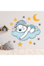 Bulut Üzerinde Uyuyan Ayı Dekoratif Çocuk Odası Sticker