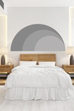 Gri Boho Tarzı Yarım Daire Duvar Sticker 100x50 cm - Görsel 2
